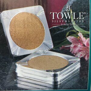 New VTG TOWEL Silversmiths Silverplated Coasters Cork Back 4 X 4 Set of 4 Gift
